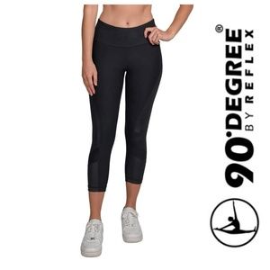 NWT 90 DEGREE BY REFLEX HI RISE PERFORATED BLACK CAPRI LEGGINGS